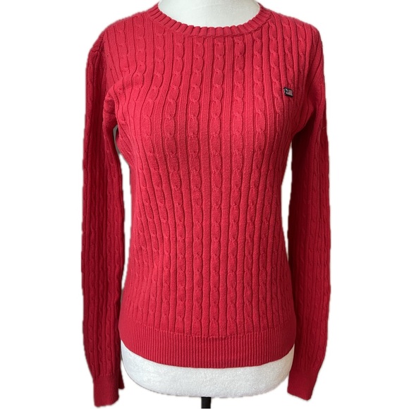 Ralph Lauren Polo Jeans Co. Preppy Red 100% Cotton Cable Knit Sweater; Women Sm - Picture 1 of 6
